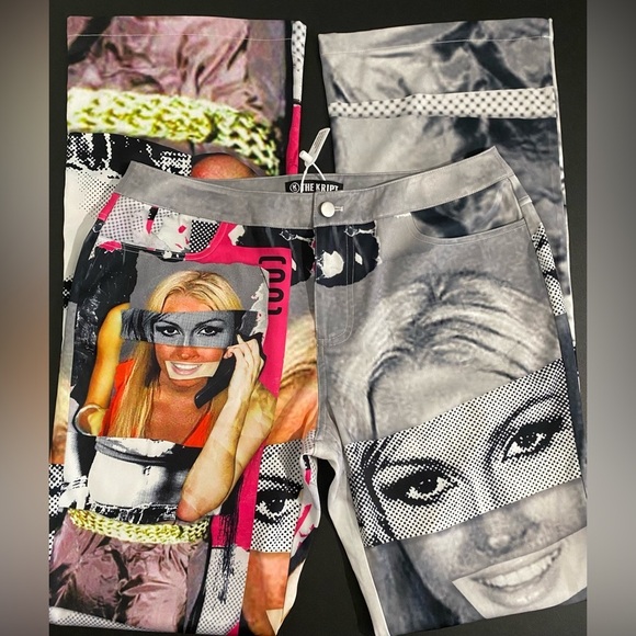 The Kript KRIPT Mugshot Flare Pants Silky New Patchwork Graphic Rare Baddie - Picture 9 of 15